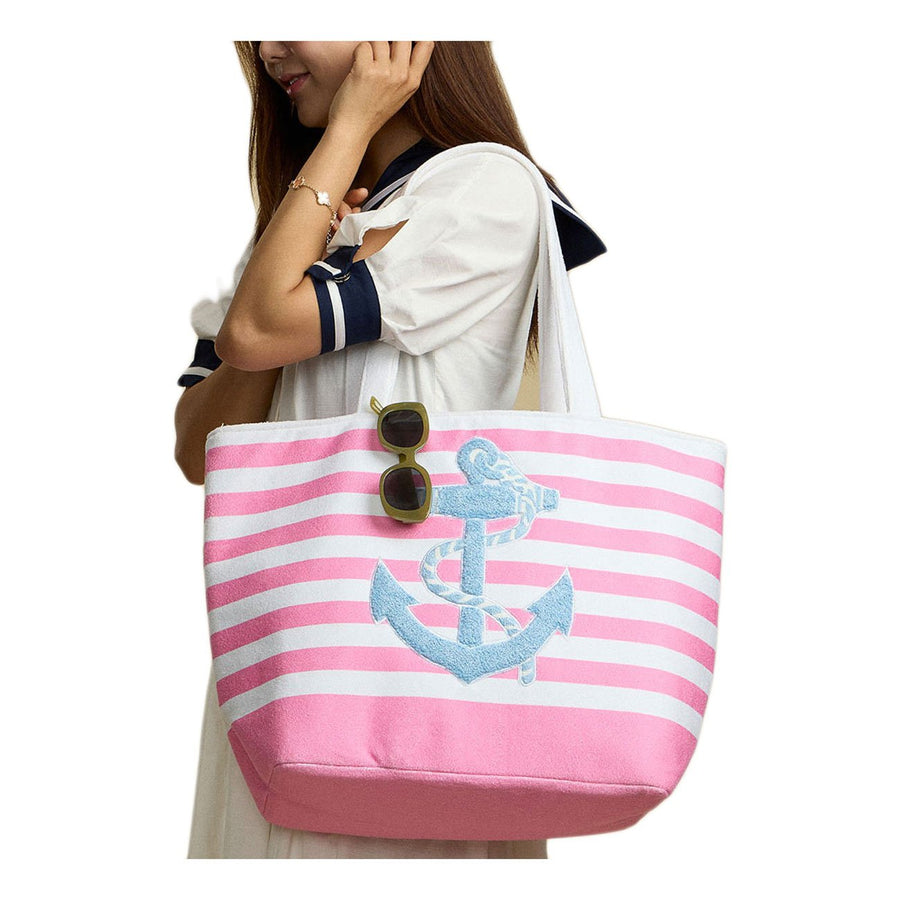 Pink Anchor Stripe Tote Bag