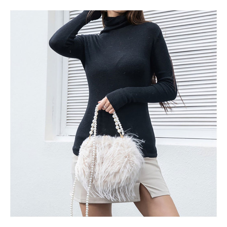Hot Pink Furry Pearl Handle Shoulder Crossbody Bag
