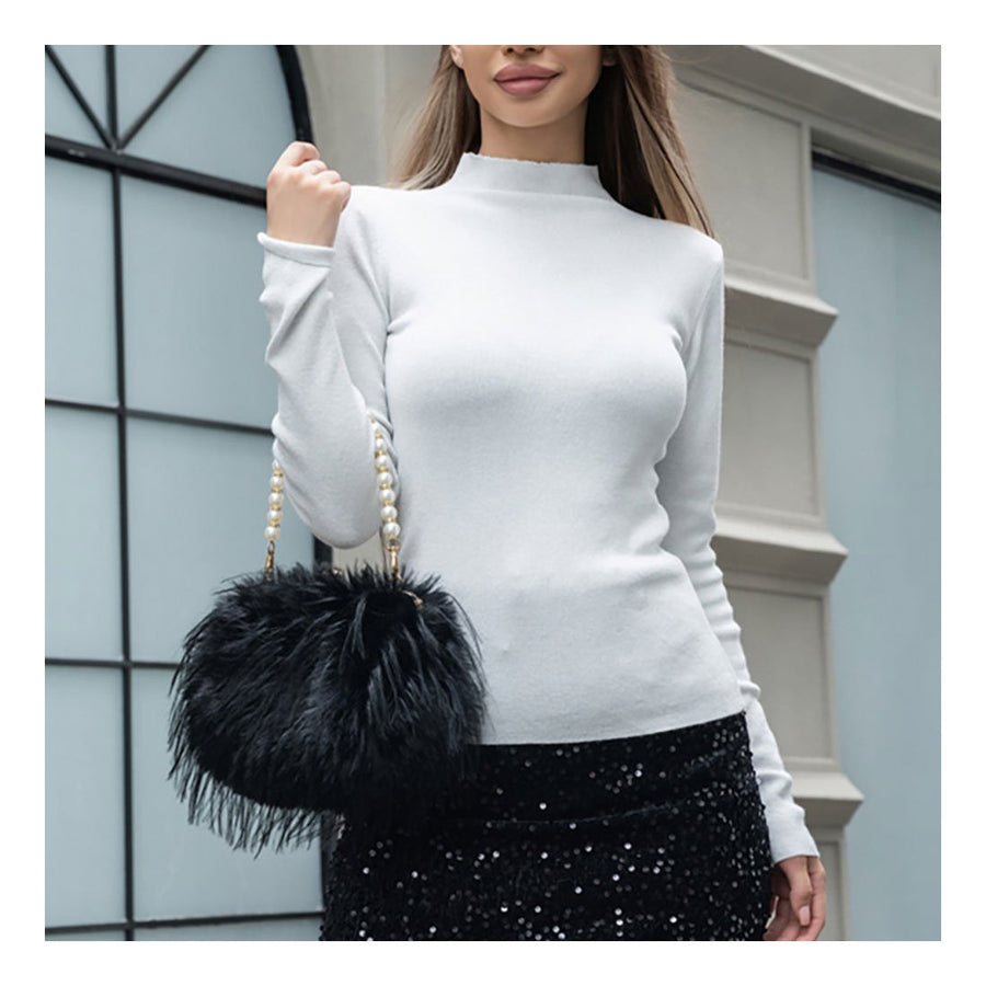 Hot Pink Furry Pearl Handle Shoulder Crossbody Bag