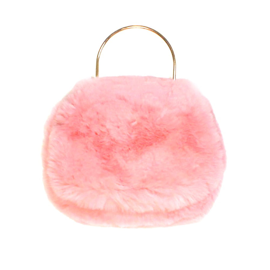 Soft Pink Faux Fur Top Handle Cross Body Tote Bag