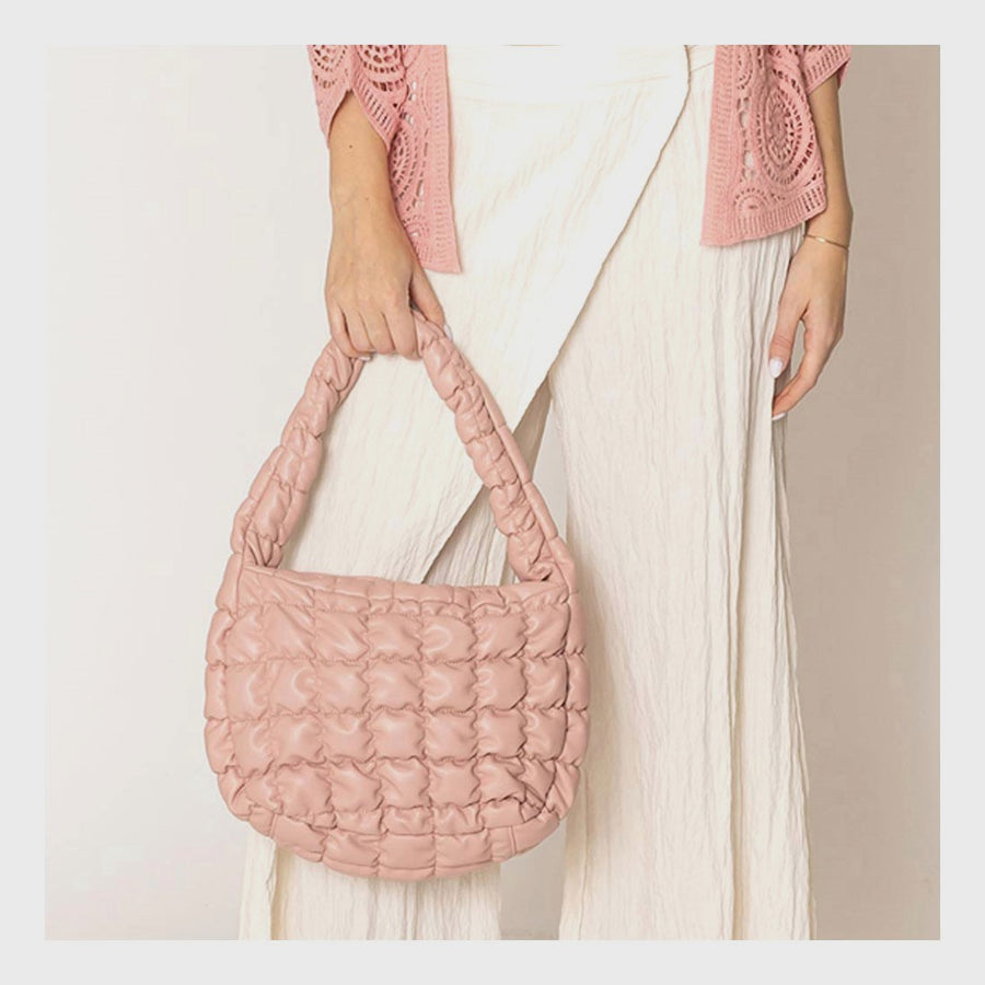 Pink Faux Leather Quilted Puffer Shoulder Cloud Bag