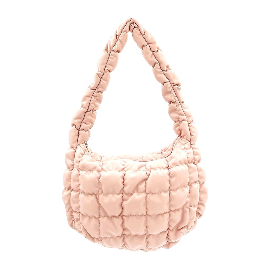 Pink Faux Leather Quilted Puffer Shoulder Cloud Bag