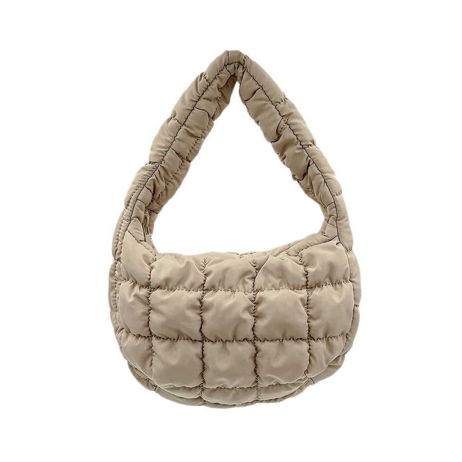 Chic Beige Quilted Puffer Shoulder Cloud Bag