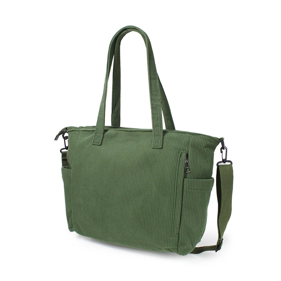 Olive Green Multi Pocket Corduroy Tote Bag