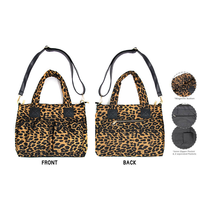 Brown Leopard Puffer Tote Bag