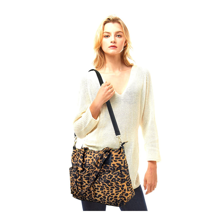 Brown Leopard Puffer Tote Bag