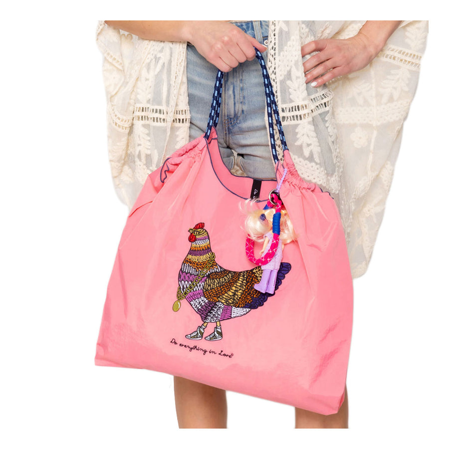 Turquoise Embroidered Chicken Rope Nylon Tote Bag
