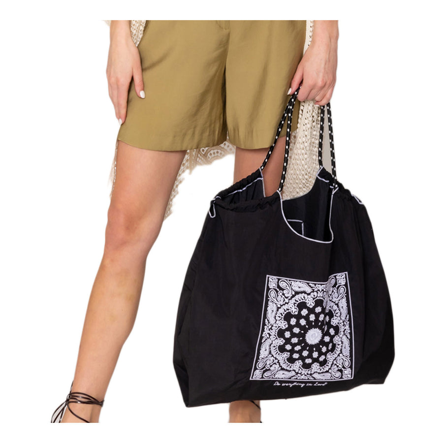 Pink Green Paisley Pattern Rope Nylon Tote Bag