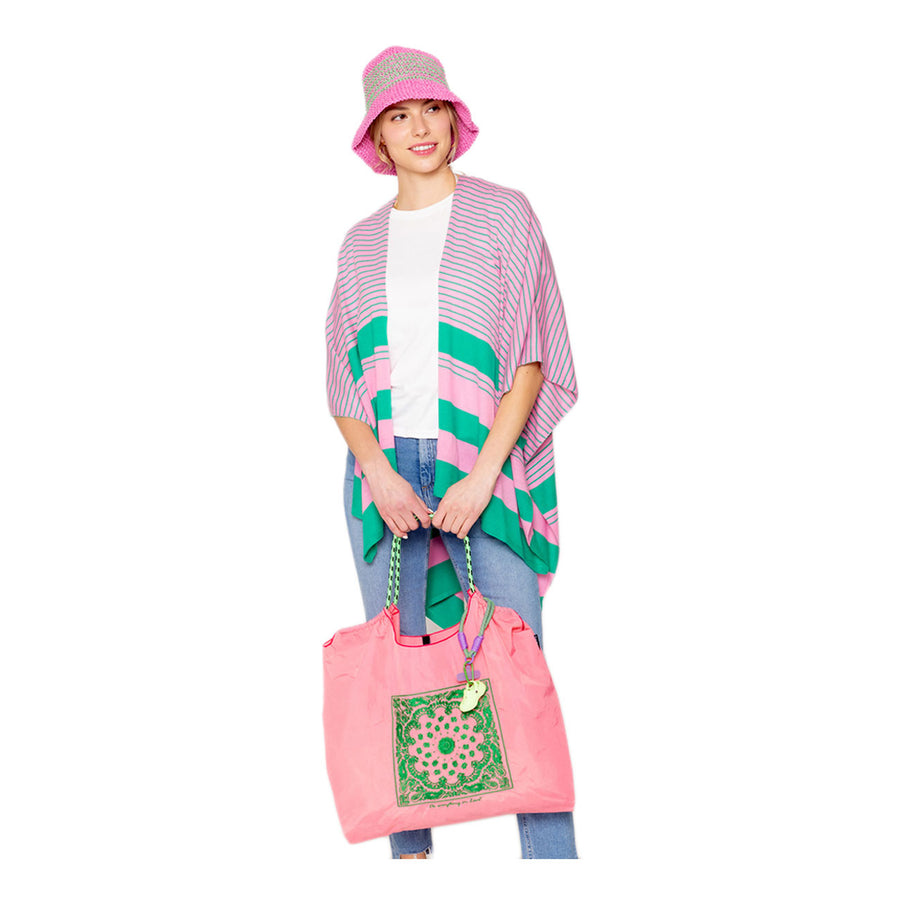 Pink Green Paisley Pattern Rope Nylon Tote Bag