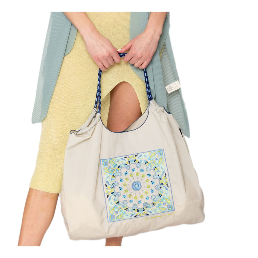 Pink Green Paisley Pattern Rope Nylon Tote Bag