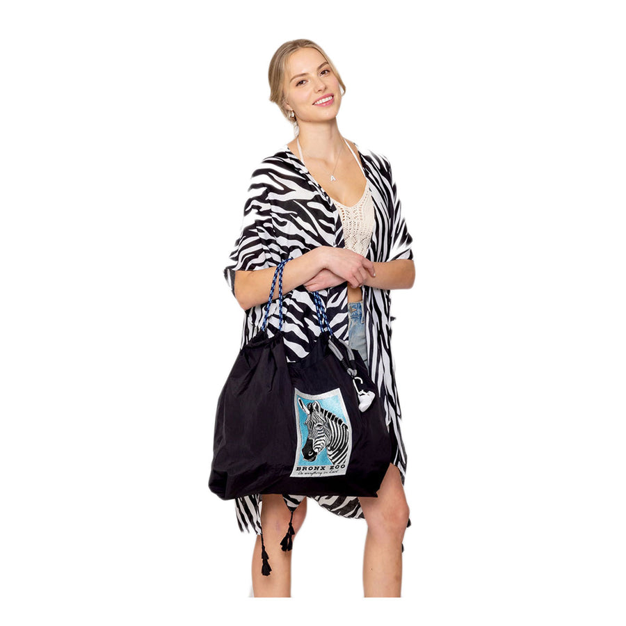 Navy Embroidered Zebra Rope Nylon Tote Bag
