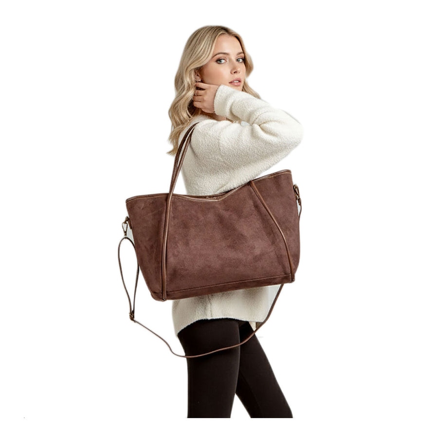 Oversized Taupe Suede Shoulder Tote Bag