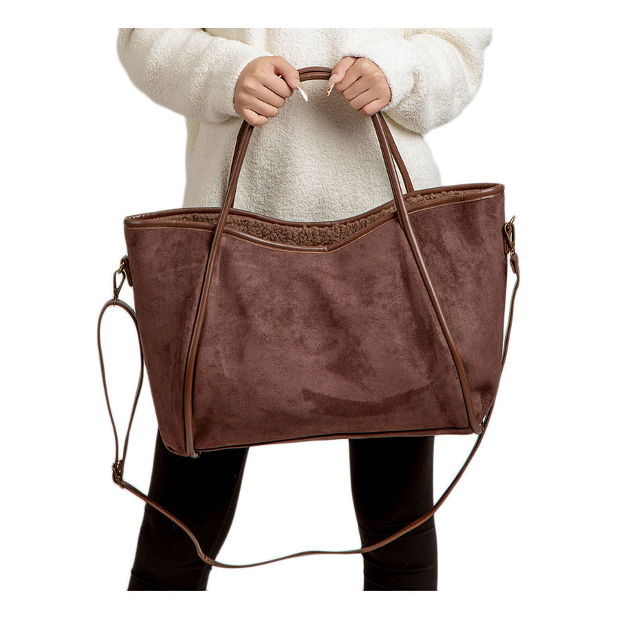 Oversized Taupe Suede Shoulder Tote Bag