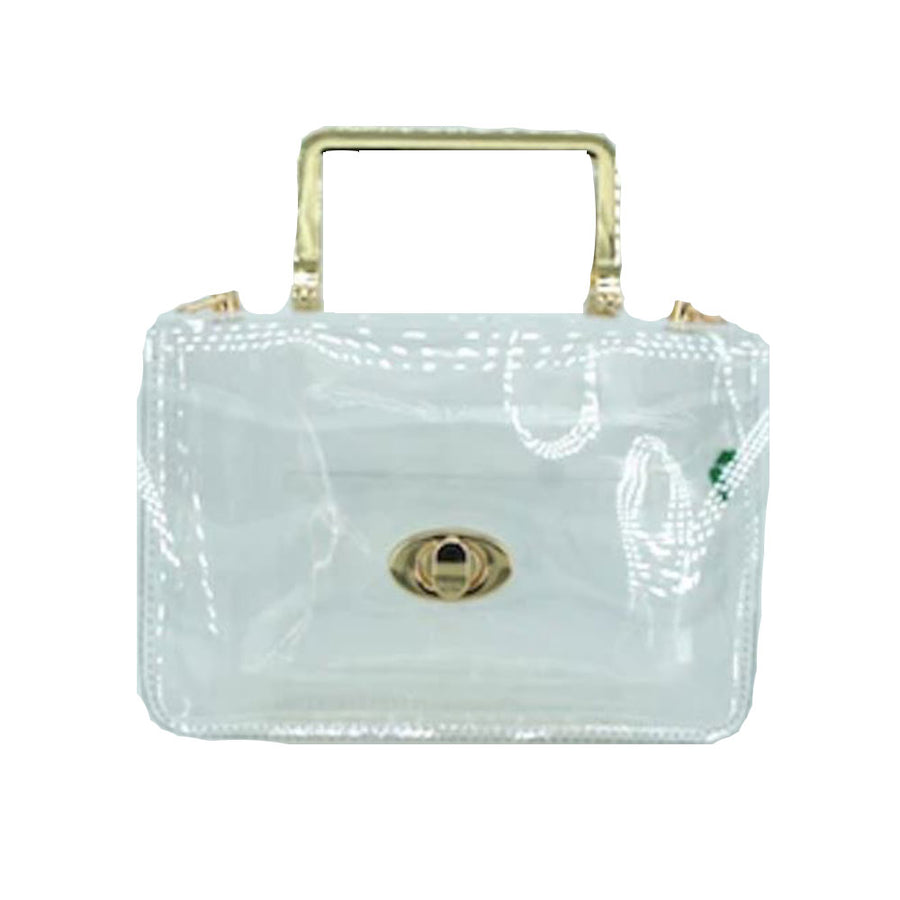 Clear Transparent Gold Handle Clutch Bag