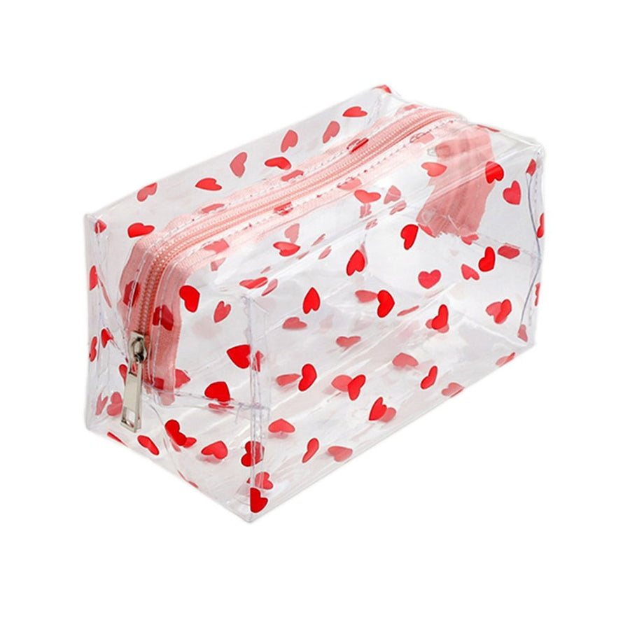 Clear Red Heart Pattern Print Transparent Pouch Bag