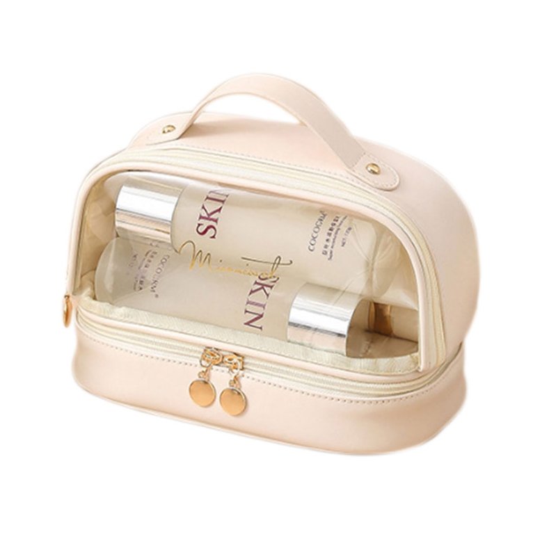 Double Layer Pink Portable Clear Transparent Makeup Pouch Bag