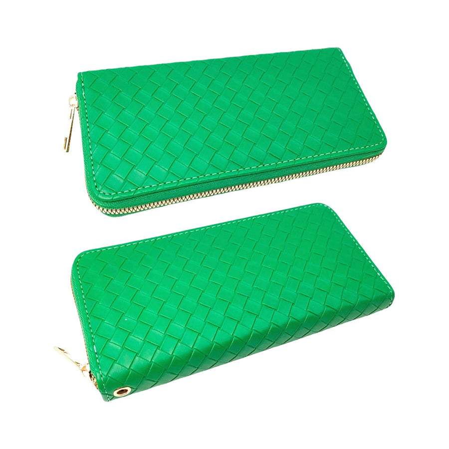 Green Basket Weave Wallet Wristlet