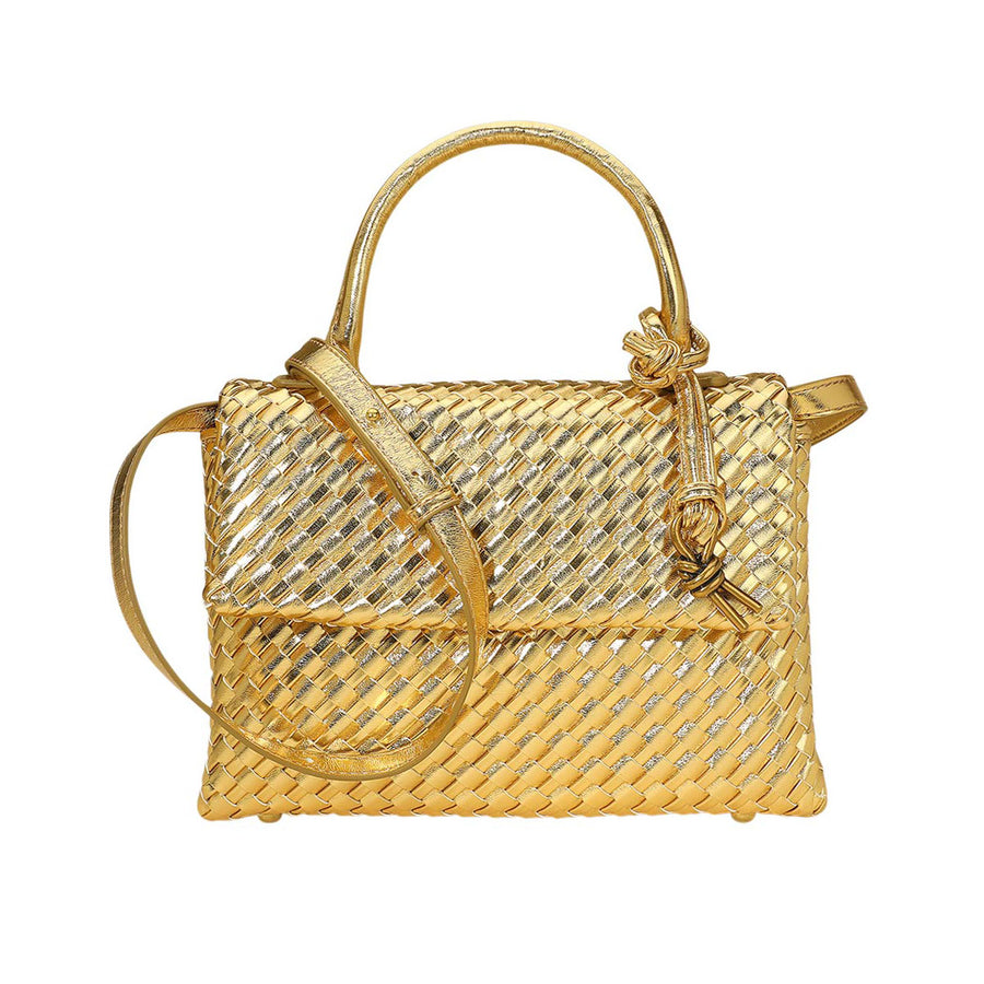 Brown Woven Structured Top Handle Crossbody Bag