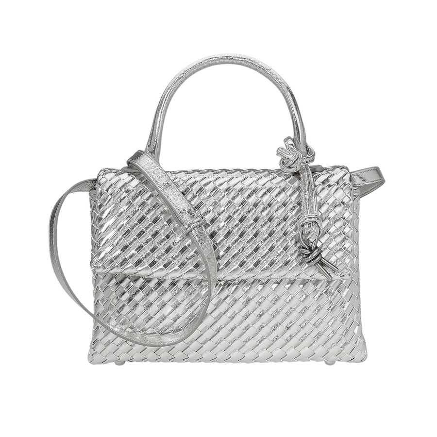 Brown Woven Structured Top Handle Crossbody Bag