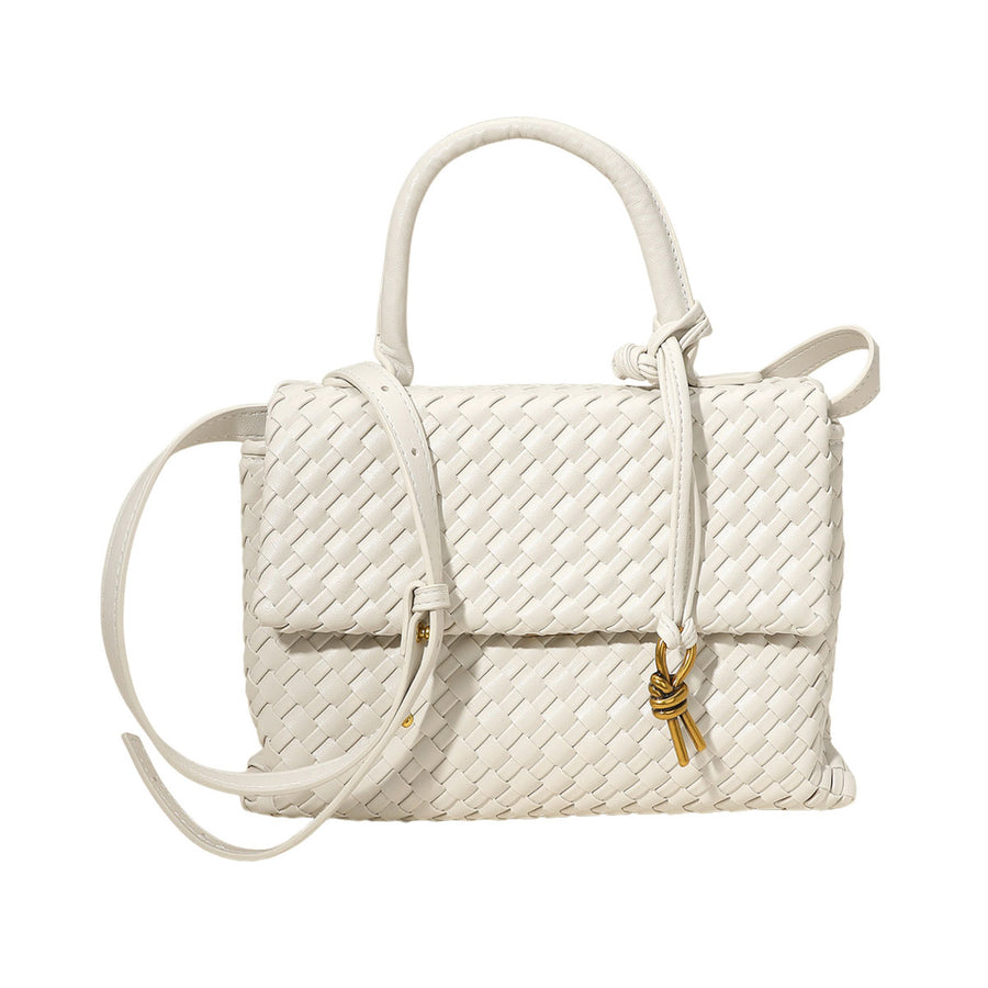 Brown Woven Structured Top Handle Crossbody Bag
