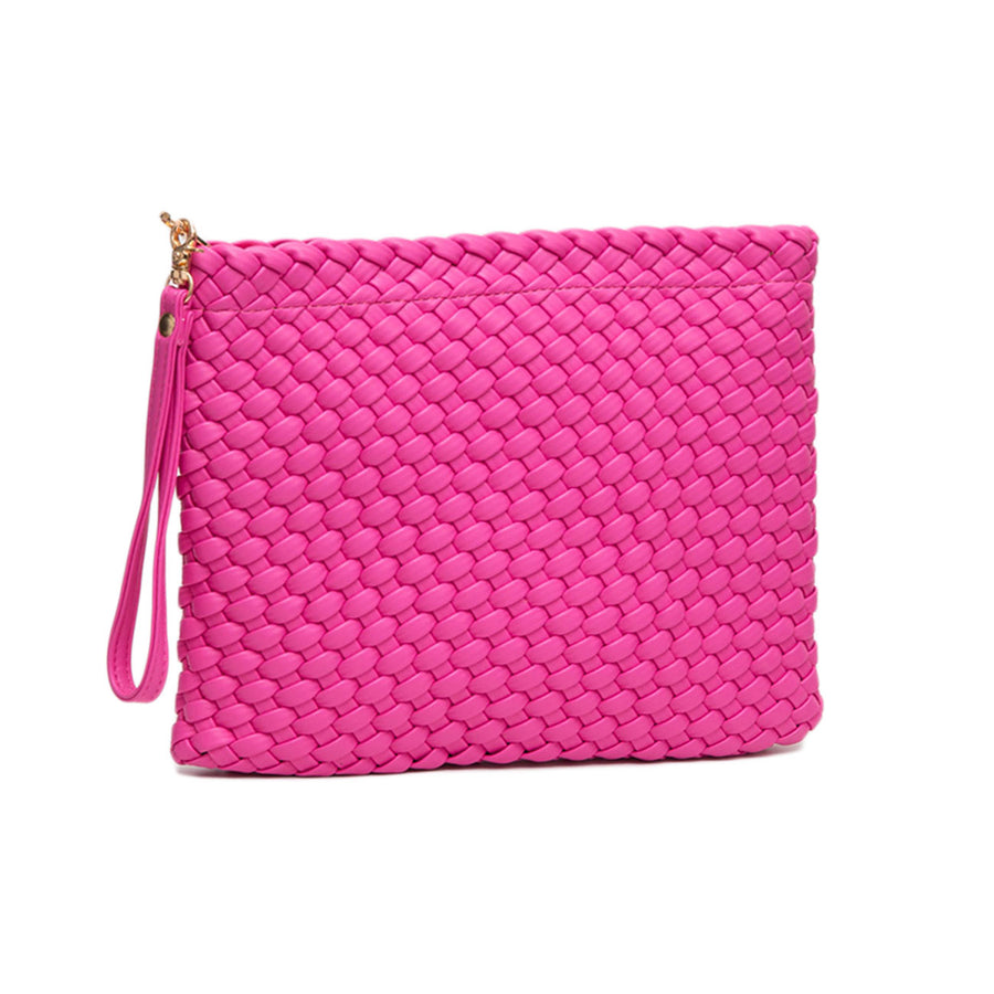 Stunning Pink Braided Leather Wristlet Clutch Bag