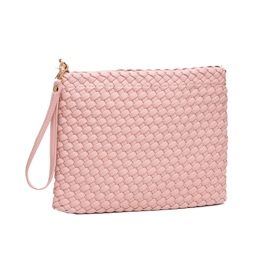 Stunning Pink Braided Leather Wristlet Clutch Bag