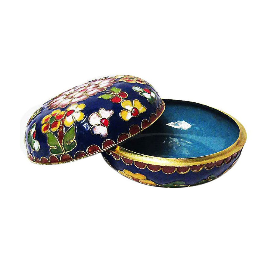 Exquisite Round Lucky Navy Blue Floral Cloisonne' Box