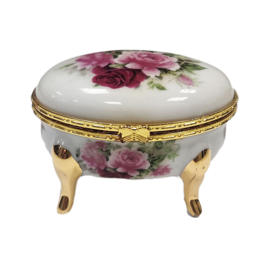 Exquisite Handcrafted Oval Floral Pattern Porcelain Jewelry Box