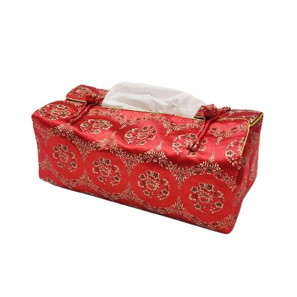 Red Floral Silk Brocade Tissue Box Cover