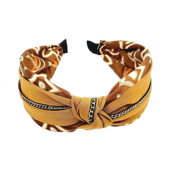 Chic Brown Gold Chain Knot Headband