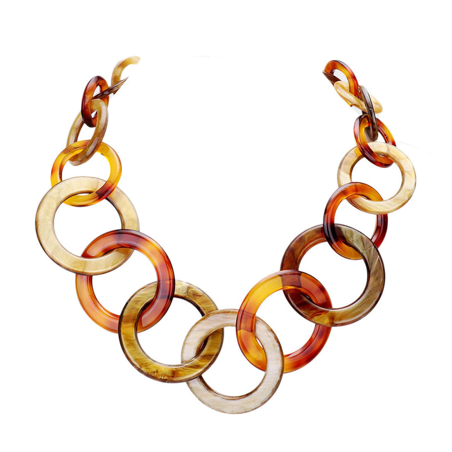 Multi Color Celluloid Acetate Ring Chunky Link Necklace