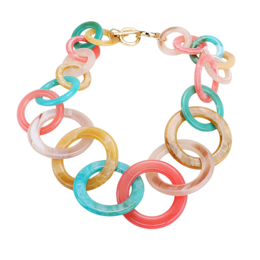 Multi Color Celluloid Acetate Ring Chunky Link Necklace