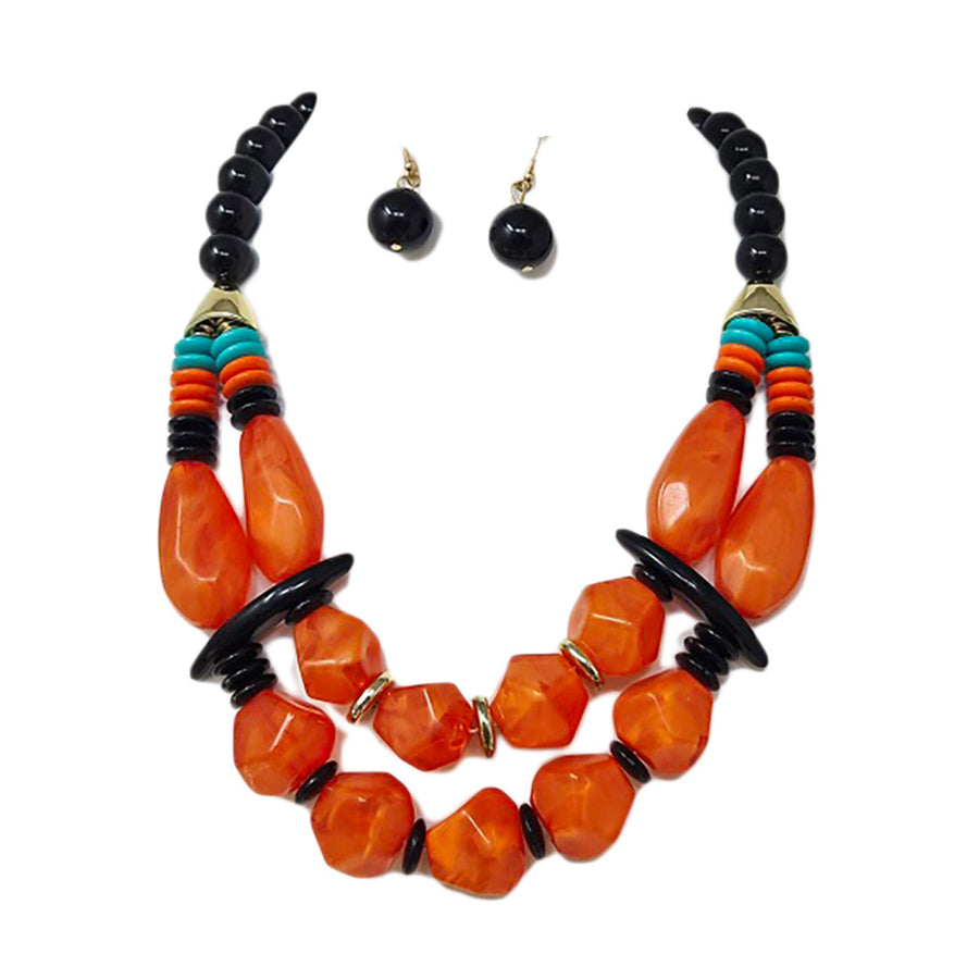 Bold Multi Yellow Resin Pebble Beaded Layered Statement Necklace
