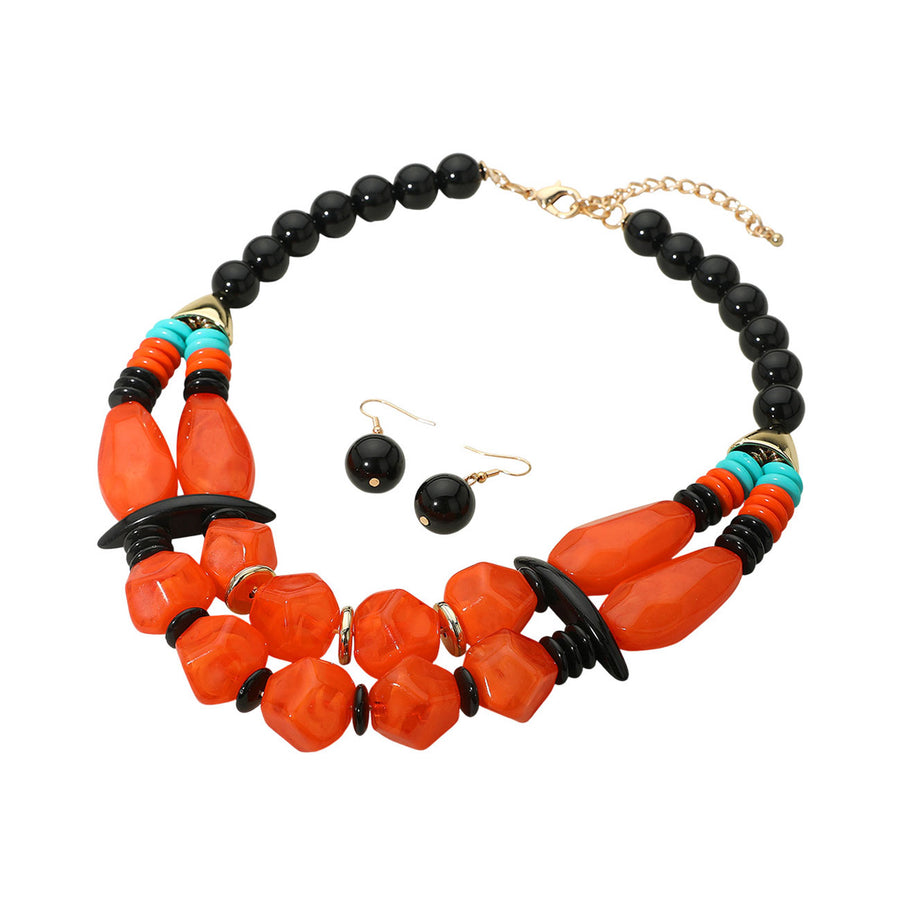 Bold Multi Yellow Resin Pebble Beaded Layered Statement Necklace