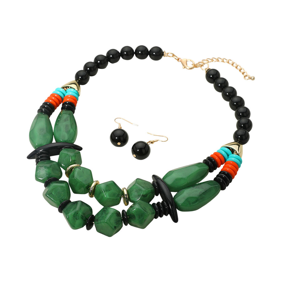 Bold Multi Yellow Resin Pebble Beaded Layered Statement Necklace