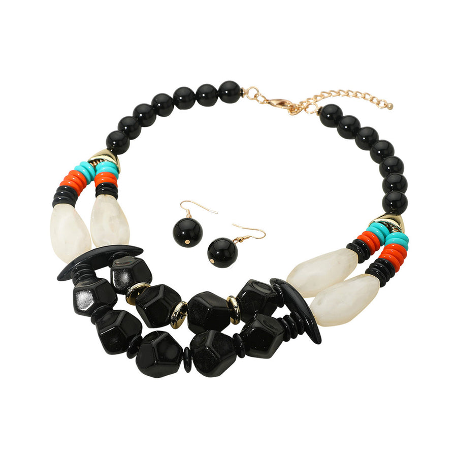 Bold Multi Yellow Resin Pebble Beaded Layered Statement Necklace
