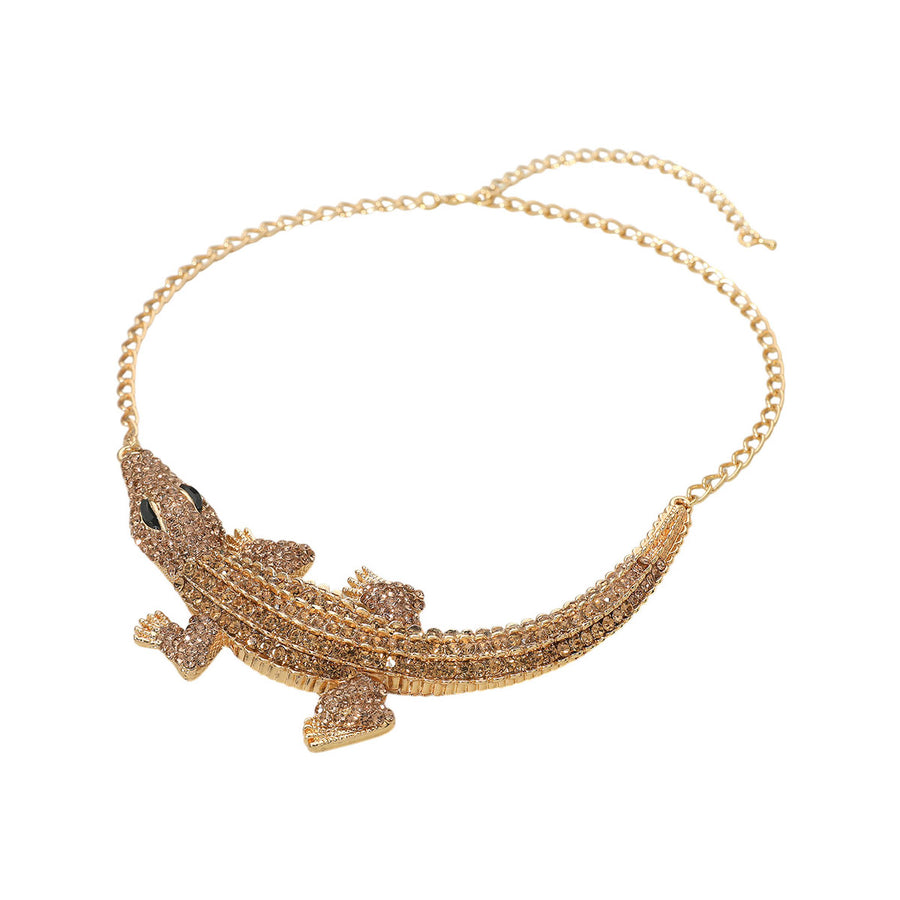 Pink Green Rhinestone Paved Bold Alligator Necklace