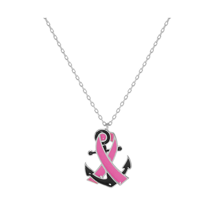 Enamel Anchor Pink Ribbon Pendant Necklace