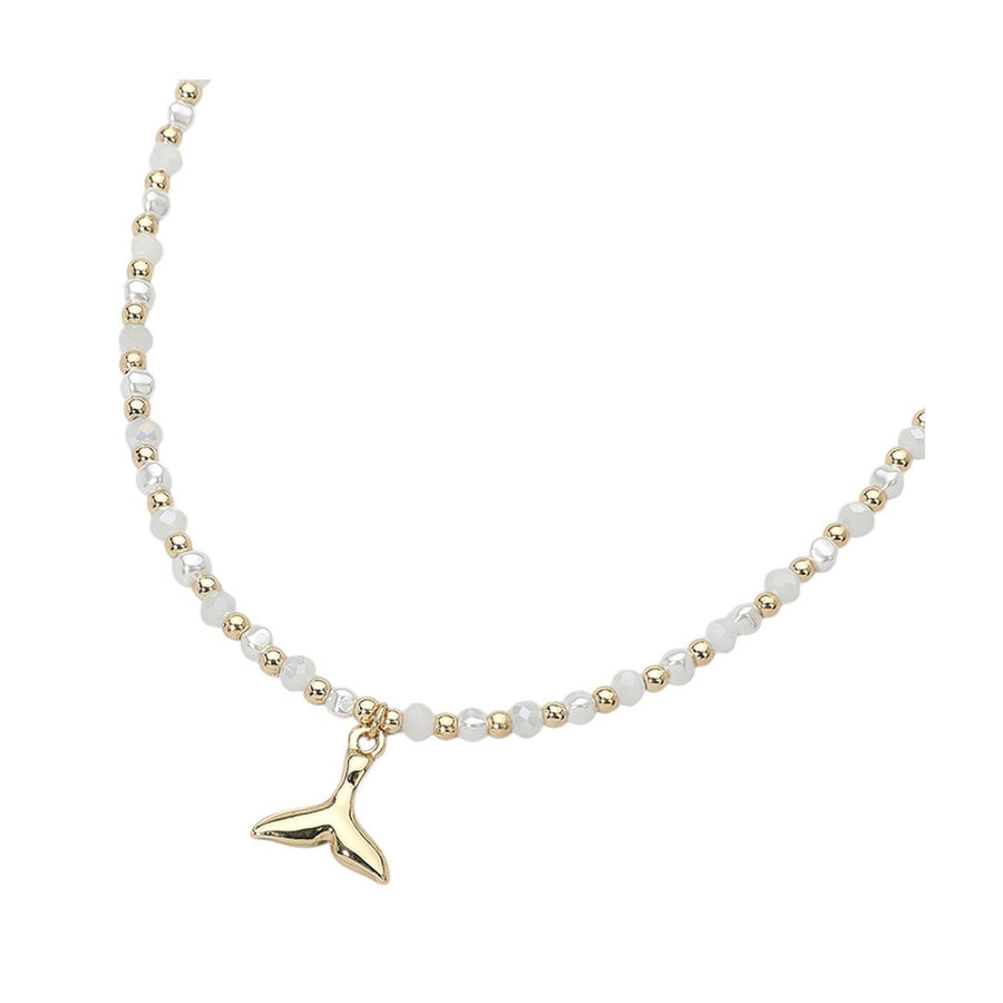 Blue Faceted Beaded Whale T Charm Choker Necklace