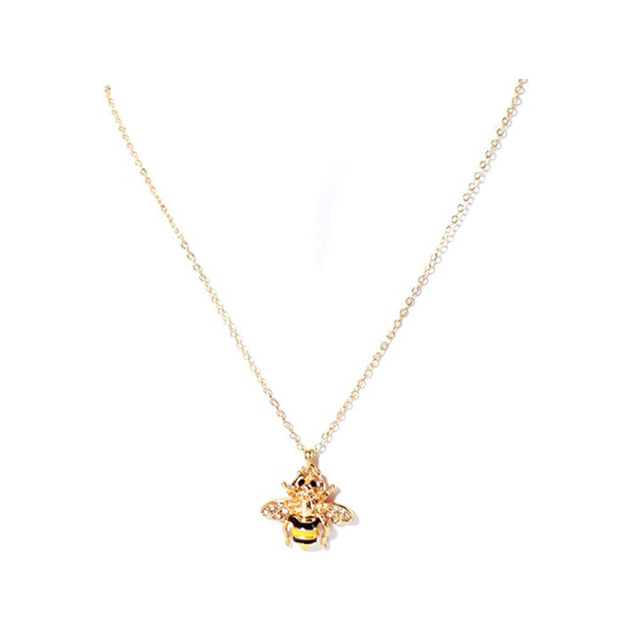 Gold Enamel Crystal Honey Bee Pendant Necklace