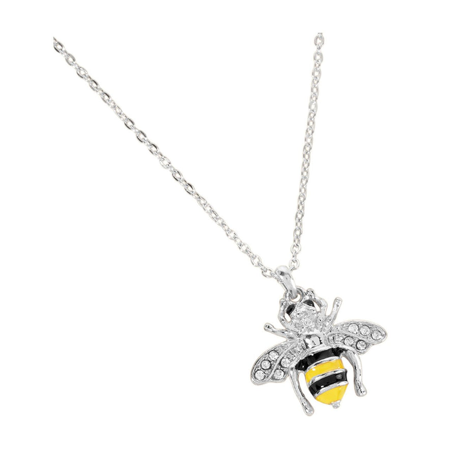 Gold Enamel Crystal Honey Bee Pendant Necklace
