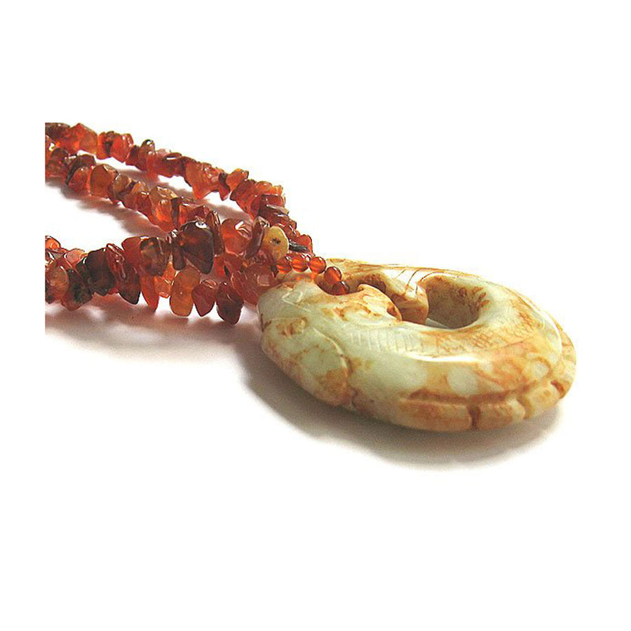 Carnelian Antique Jade Kui Dragon Pendant Necklace