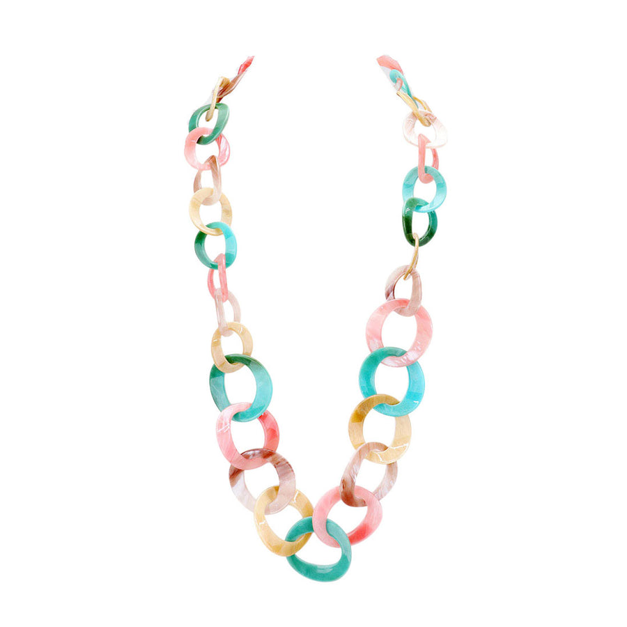 Multi Color Celluloid Acetate Chunky Link Long Necklace