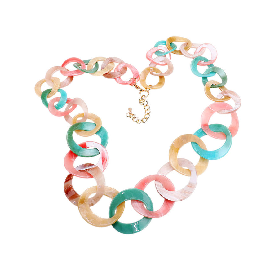 Multi Color Celluloid Acetate Chunky Link Long Necklace