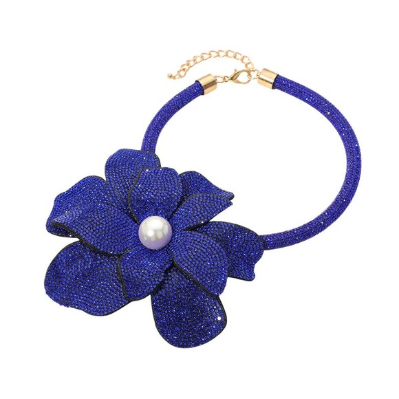Topaz Bling Oversize Flower Stud Choker Necklace