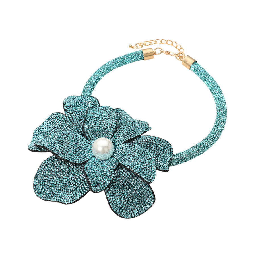 Topaz Bling Oversize Flower Stud Choker Necklace