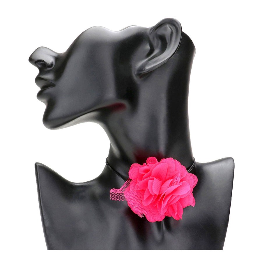 Fuchsia Mesh Flower Wrap Choker Necklace
