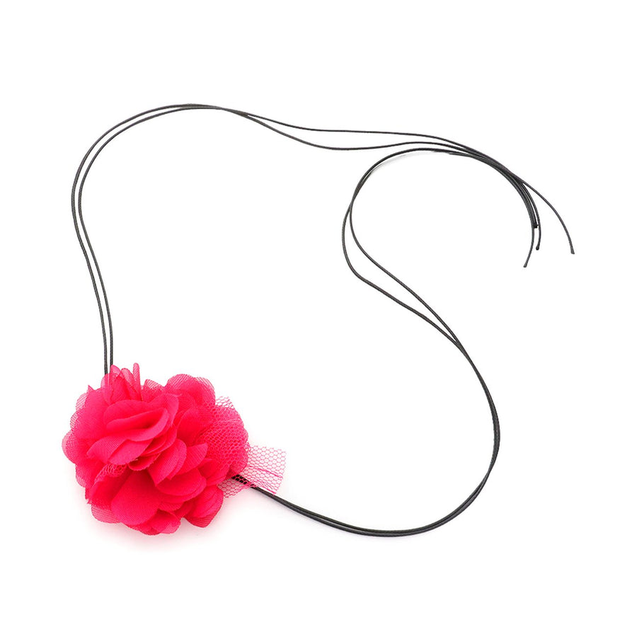 Fuchsia Mesh Flower Wrap Choker Necklace
