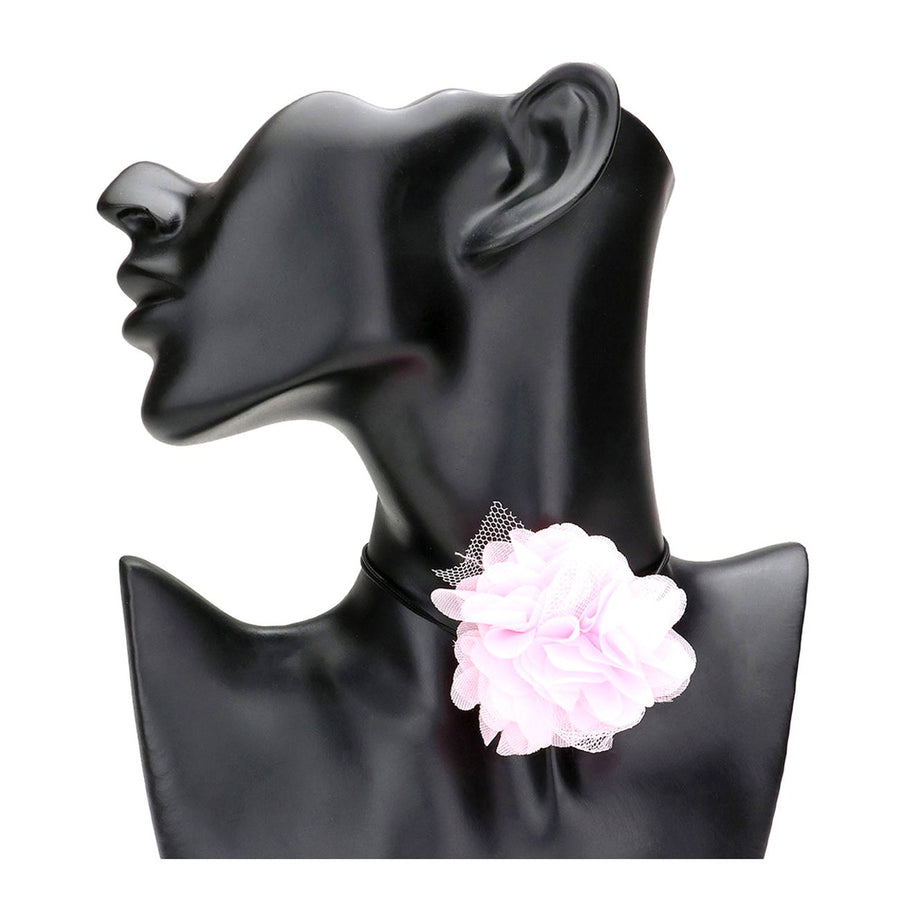 Fuchsia Mesh Flower Wrap Choker Necklace