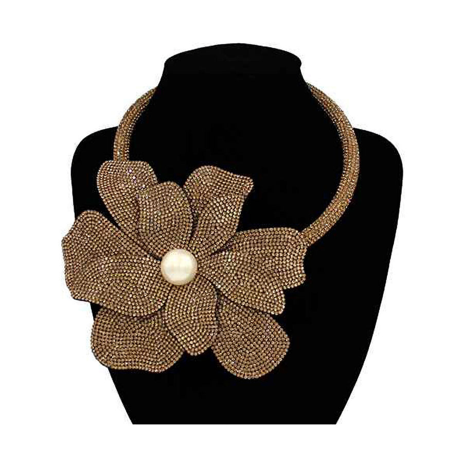 Topaz Bling Oversize Flower Stud Choker Necklace